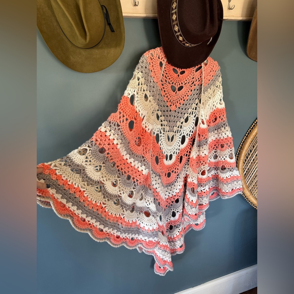 LONG Handmade Crochet Shawl cape poncho